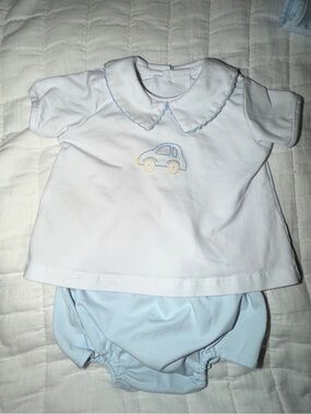 Toddler White Top & Light Blue Bloomers Matching Set
